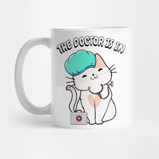 Cute white cat is a doctor Mug